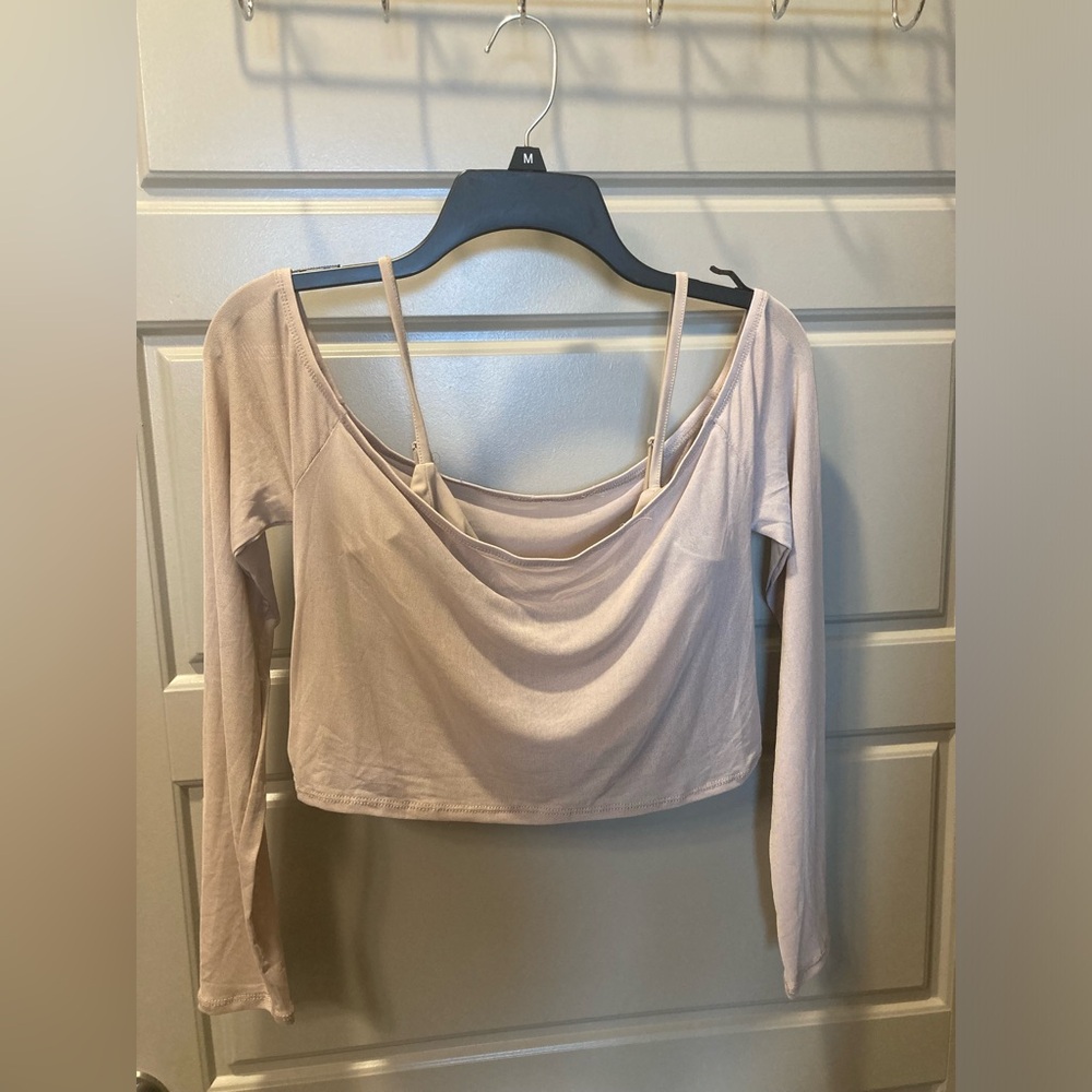 Blush Long Sleeve Mesh Overlay Crop Top